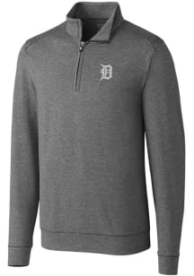 Cutter and Buck Detroit Tigers Mens Charcoal Shoreline Heathered Long Sleeve 1/4 Zip Pullover