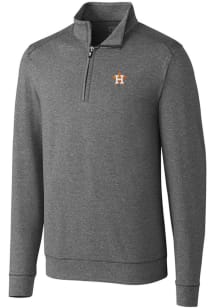 Cutter and Buck Houston Astros Mens Charcoal Shoreline Heathered Long Sleeve 1/4 Zip Pullover