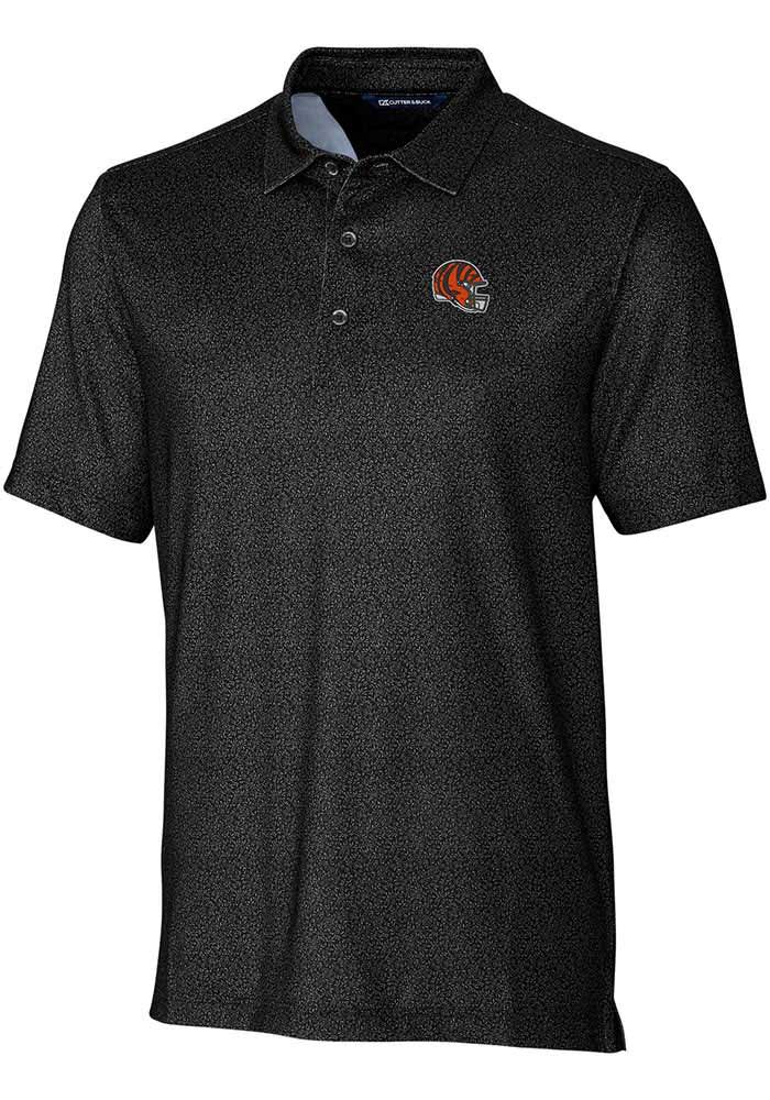 Cutter and Buck Cincinnati Bengals Mens Black Helmet Pike Micro Floral Short Sleeve Polo