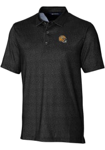 Cutter and Buck Green Bay Packers Mens Black Helmet Pike Micro Floral Short Sleeve Polo