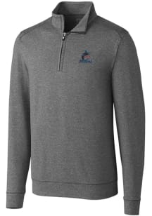 Cutter and Buck Miami Marlins Mens Charcoal Shoreline Heathered Long Sleeve 1/4 Zip Pullover