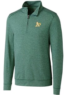 Cutter and Buck Oakland Athletics Mens Green Shoreline Heathered Long Sleeve 1/4 Zip Pullover