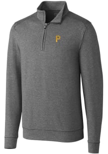 Cutter and Buck Pittsburgh Pirates Mens Charcoal Shoreline Heathered Long Sleeve 1/4 Zip Pullove..