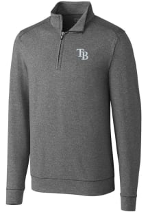 Cutter and Buck Tampa Bay Rays Mens Charcoal Shoreline Heathered Long Sleeve 1/4 Zip Pullover
