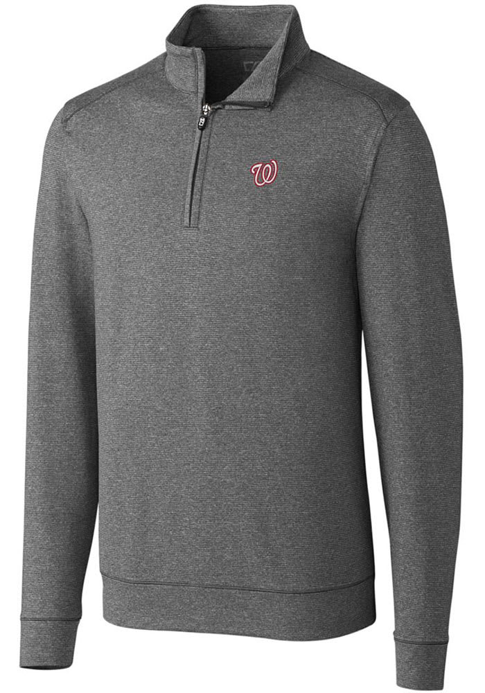 Cutter and Buck Washington Nationals Mens Charcoal Shoreline Heathered Long Sleeve 1/4 Zip Pullover