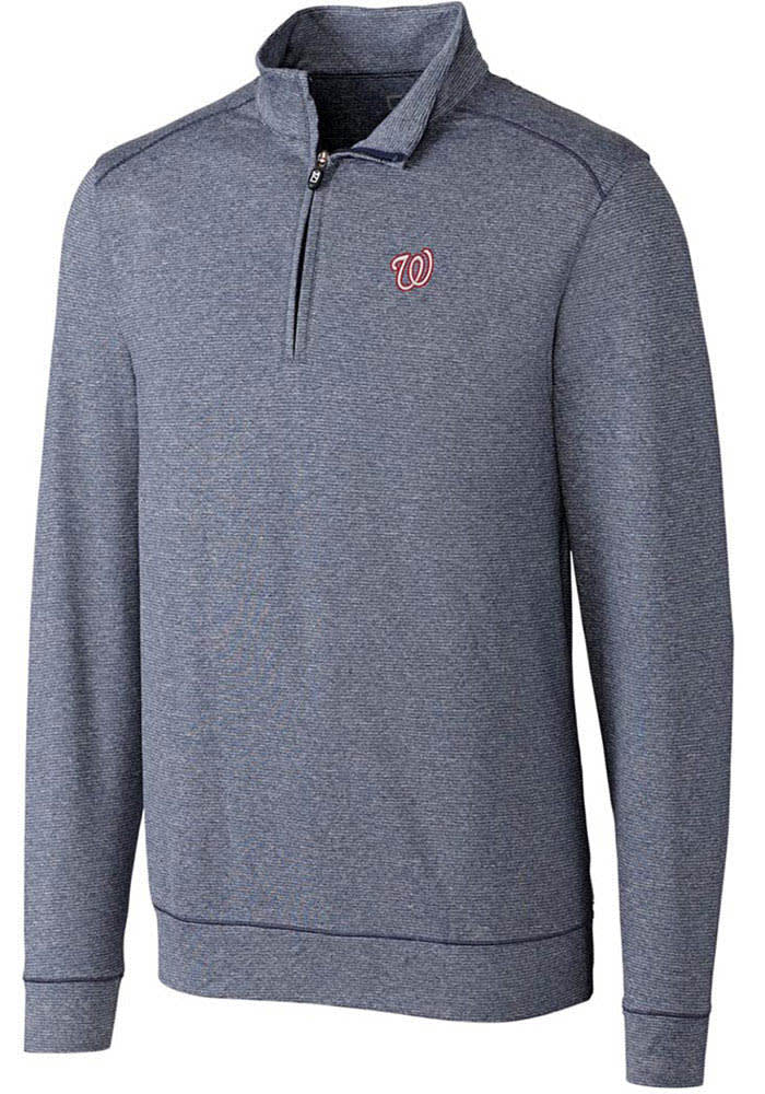 Cutter and Buck Washington Nationals Mens Navy Blue Shoreline Heathered Long Sleeve 1/4 Zip Pullover