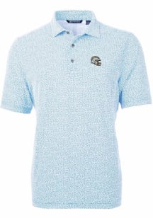 Cutter and Buck Los Angeles Chargers Mens Light Blue Helmet Virtue Eco Pique Botanical Short Sle..