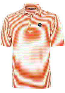 Cutter and Buck Denver Broncos Mens Orange Helmet Virtue Eco Pique Stripe Short Sleeve Polo