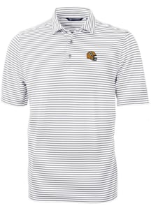 Cutter and Buck Green Bay Packers Mens Grey Helmet Virtue Eco Pique Stripe Short Sleeve Polo
