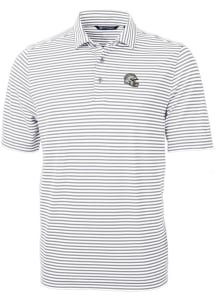 Cutter and Buck Los Angeles Chargers Mens Grey Helmet Virtue Eco Pique Stripe Short Sleeve Polo