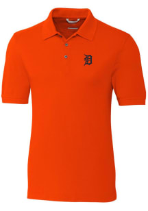 Cutter and Buck Detroit Tigers Mens Orange Advantage Short Sleeve Polo
