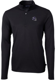 Cutter and Buck Minnesota Vikings Mens Black Helmet Virtue Eco Pique Long Sleeve Qtr Zip Pullove..