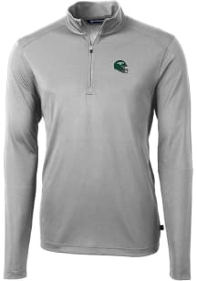 Cutter and Buck New York Jets Mens Grey Helmet Virtue Eco Pique Long Sleeve 1/4 Zip Pullover