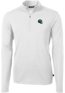 Cutter and Buck New York Jets Mens White Helmet Virtue Eco Pique Long Sleeve 1/4 Zip Pullover