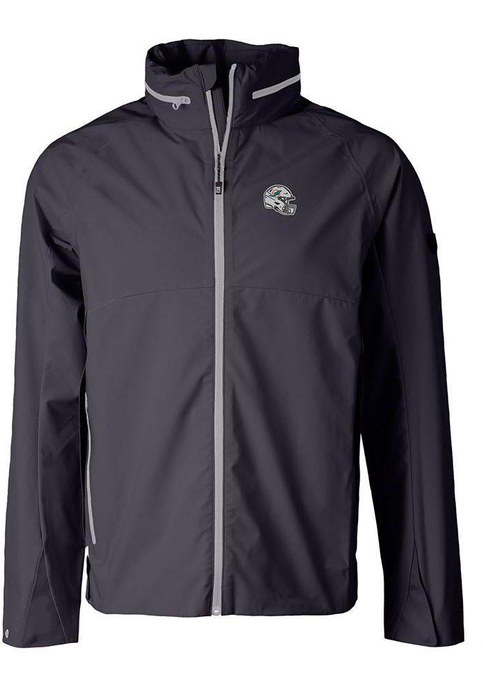 Men's Cutter & Buck Black Miami Dolphins Helmet Vapor Water Repellent Stretch Full-Zip Rain Jacket Size: Medium