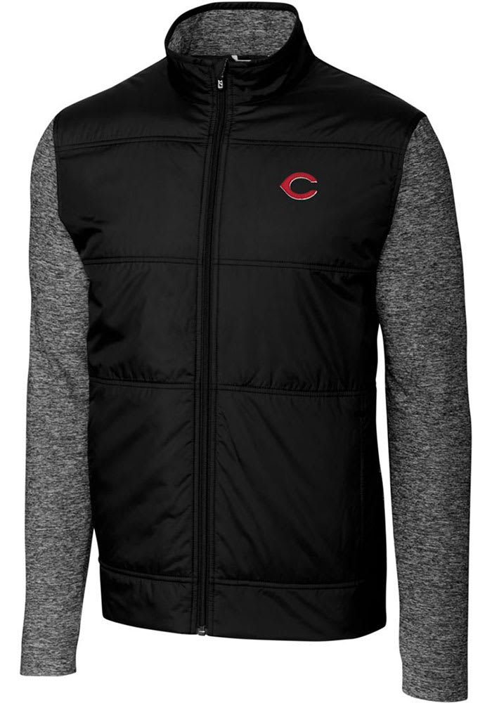 Cutter and Buck Cincinnati Reds Mens Black Stealth Hybrid Quilted Long Sleeve Full Zip Jacket