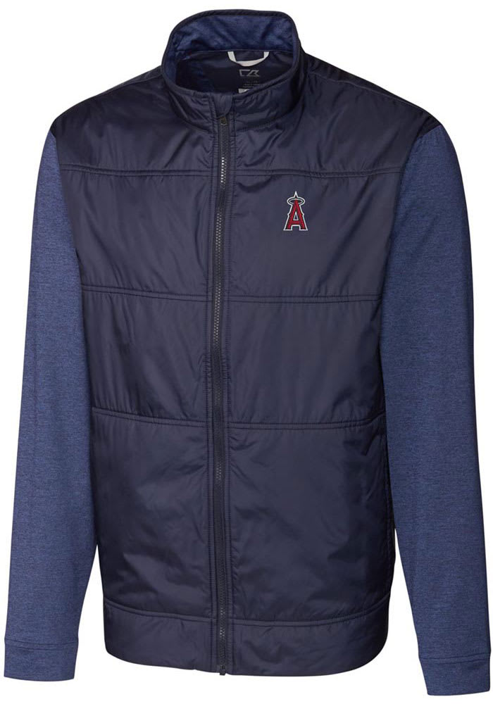 Cutter and Buck Los Angeles Angels Mens Navy Blue Stealth Hybrid Quilted Long Sleeve Full Zip Jacket