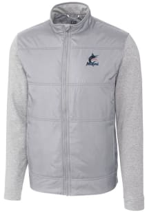 Cutter and Buck Miami Marlins Mens Grey Stealth Hybrid Quilted Medium Weight Jacket
