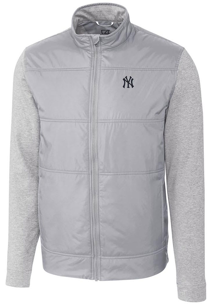 Cutter and Buck New York Yankees Mens Grey Stealth Hybrid Quilted Long Sleeve Full Zip Jacket