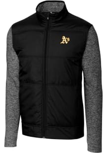 Cutter and Buck Oakland Athletics Mens Black Stealth Hybrid Quilted Medium Weight Jacket