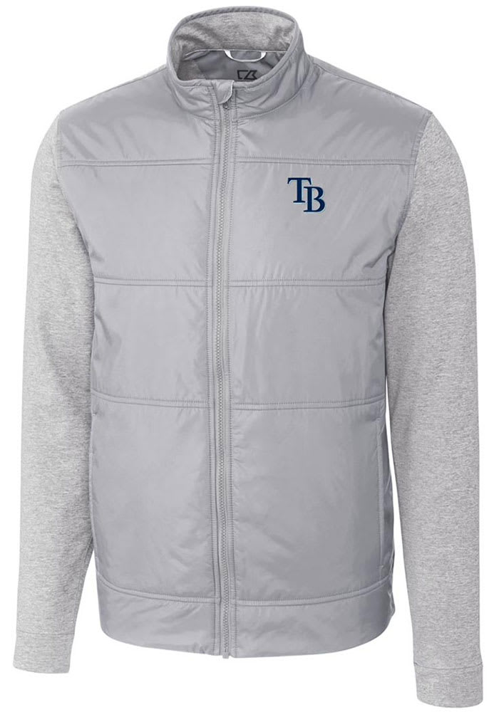 Cutter and Buck Tampa Bay Rays Mens Grey Stealth Hybrid Quilted Long Sleeve Full Zip Jacket