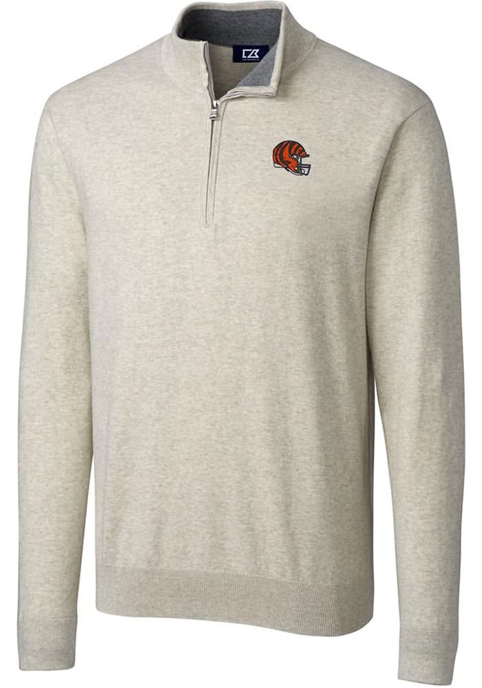 Cutter and Buck Cincinnati Bengals Mens Oatmeal Helmet Lakemont Long Sleeve 1/4 Zip Pullover