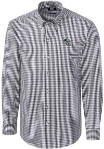 Cutter and Buck Carolina Panthers Mens Charcoal Helmet Easy Care Gingham Long Sleeve Dress Shirt