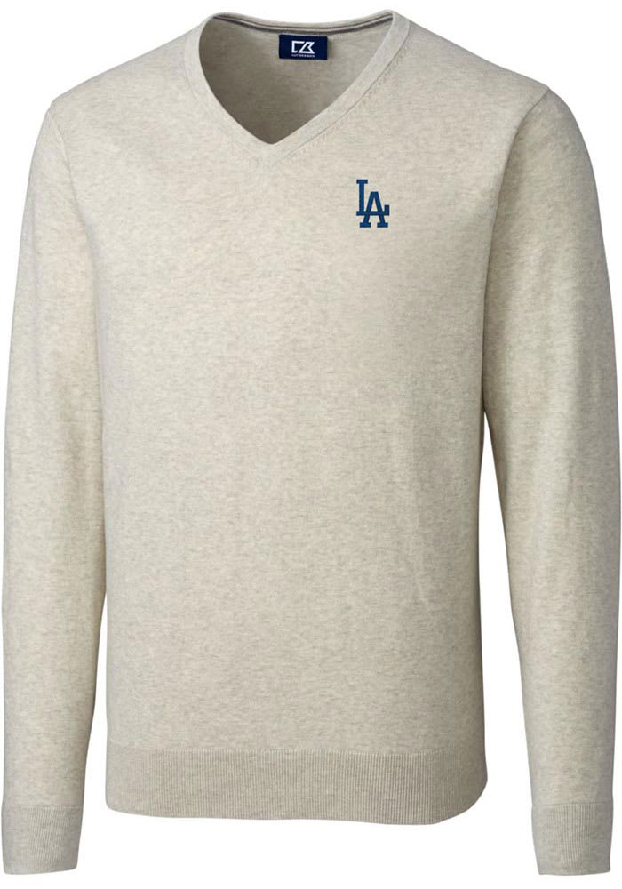 Men's Antigua Oatmeal Los Angeles Dodgers Reward Crewneck Pullover Sweatshirt Size: Small