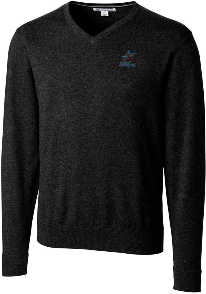 Cutter and Buck Miami Marlins Mens Black Lakemont Long Sleeve Sweater