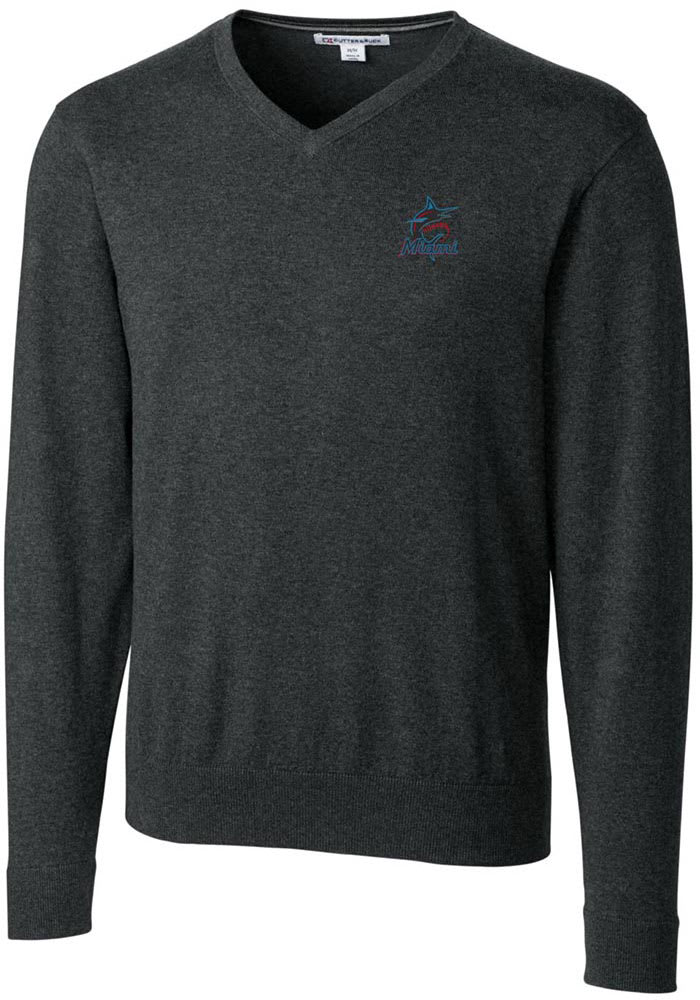 Cutter and Buck Miami Marlins Mens Charcoal Lakemont Long Sleeve Sweater