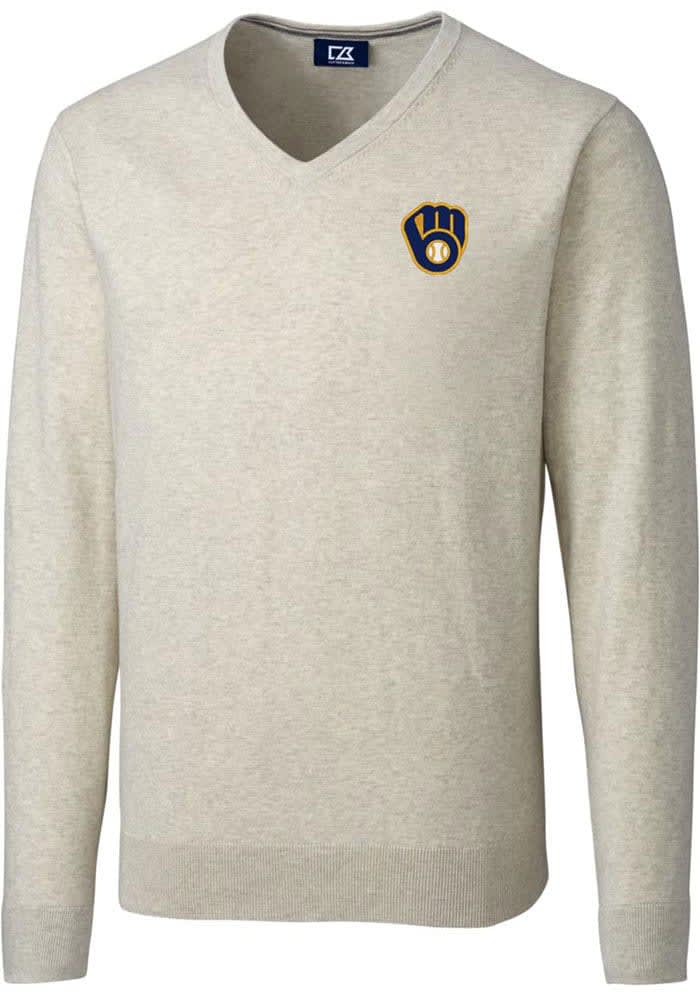 Men's Antigua Oatmeal Milwaukee Brewers Reward Crewneck Pullover Sweatshirt Size: Small