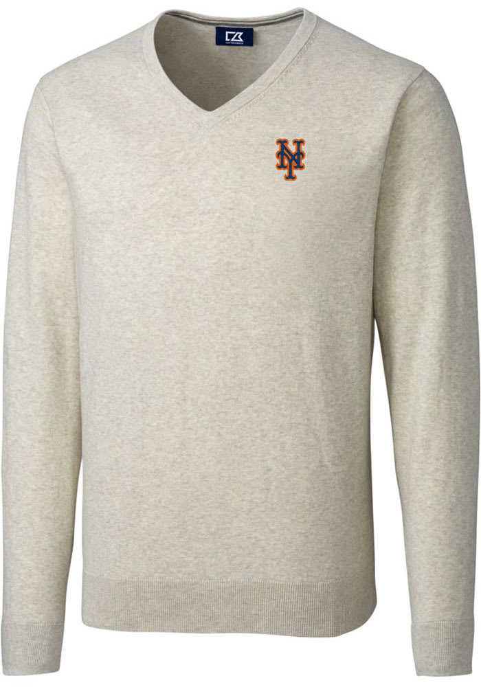 Cutter and Buck New York Mets Mens Oatmeal Lakemont Long Sleeve Sweater