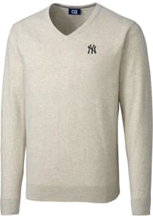 Cutter and Buck New York Yankees Mens Oatmeal Lakemont Long Sleeve Sweater