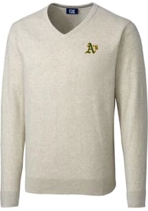 Cutter and Buck Oakland Athletics Mens Oatmeal Lakemont Long Sleeve Sweater