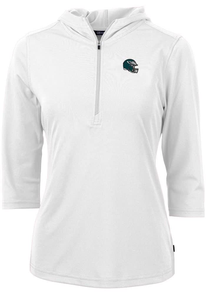 Cutter and Buck Philadelphia Eagles Women's White Virtue Eco Pique Hooded Sweatshirt, White, 95% Polyester / 5% SPANDEX, Size XL, Rally House