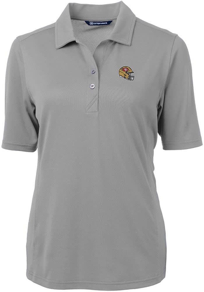 Women's Cutter & Buck Gray Charlotte 49ers DryTec Virtue Eco Pique Stripe  Recycled Polo