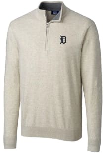 Cutter and Buck Detroit Tigers Mens Oatmeal Lakemont Long Sleeve 1/4 Zip Pullover