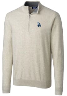 Cutter and Buck Los Angeles Dodgers Mens Oatmeal Lakemont Long Sleeve 1/4 Zip Pullover