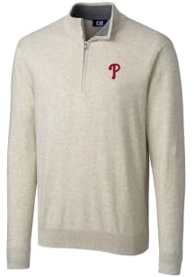 Cutter and Buck Philadelphia Phillies Mens Oatmeal Lakemont Long Sleeve 1/4 Zip Pullover