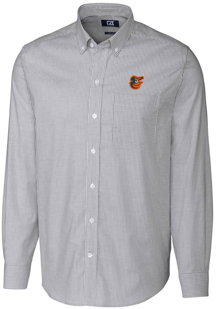 Cutter and Buck Baltimore Orioles Mens Charcoal Stretch Oxford Stripe Long Sleeve Dress Shirt