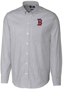 Cutter and Buck Boston Red Sox Mens Charcoal Stretch Oxford Stripe Long Sleeve Dress Shirt