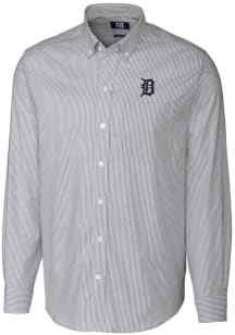 Cutter and Buck Detroit Tigers Mens Charcoal Stretch Oxford Stripe Long Sleeve Dress Shirt