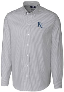 Cutter and Buck Kansas City Royals Mens Charcoal Stretch Oxford Stripe Long Sleeve Dress Shirt