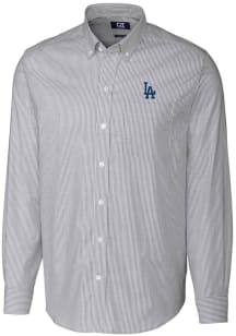 Cutter and Buck Los Angeles Dodgers Mens Charcoal Stretch Oxford Stripe Long Sleeve Dress Shirt