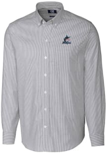 Cutter and Buck Miami Marlins Mens Charcoal Stretch Oxford Stripe Long Sleeve Dress Shirt