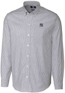 Cutter and Buck New York Yankees Mens Charcoal Stretch Oxford Stripe Long Sleeve Dress Shirt