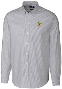 Cutter and Buck Oakland Athletics Mens Charcoal Stretch Oxford Stripe Long Sleeve Dress Shirt