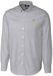 Cutter and Buck Pittsburgh Pirates Mens Charcoal Stretch Oxford Stripe Long Sleeve Dress Shirt