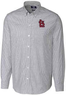 Cutter and Buck St Louis Cardinals Mens Charcoal Stretch Oxford Stripe Long Sleeve Dress Shirt