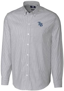 Cutter and Buck Tampa Bay Rays Mens Charcoal Stretch Oxford Stripe Long Sleeve Dress Shirt